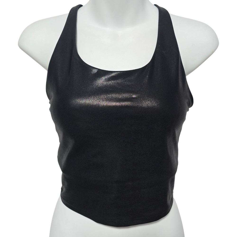 Old Navy Active Powersoft Faux Leather‎ Sports Bra Top Black Metallic M
